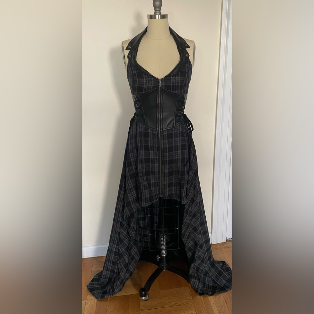 Vintage Lip Service Corset Dress High-low bustled tartan small